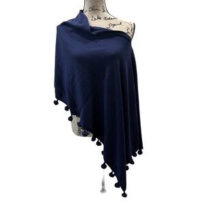 Caroline Grace Blue Tassel Scarf Poncho Topper One Size Nautical Beach Coastal